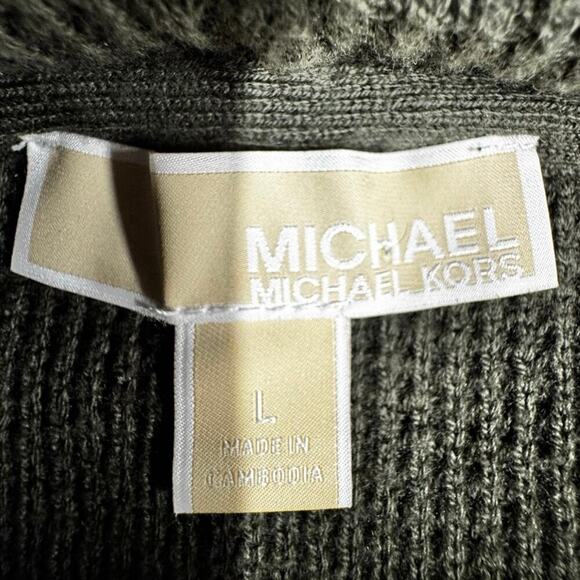 MICHAEL KORS Ivy Green Waffle Knit Hooded Sweater Top W/Gold Accents Large - Picture 11 of 12